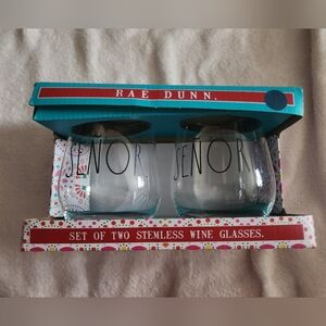 Rae Dunn Señor And Senorita Stemless Wine Glasses Set